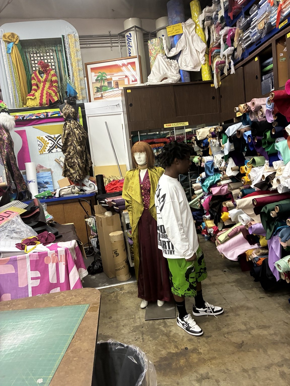 Garments and fabric in a creative workspace